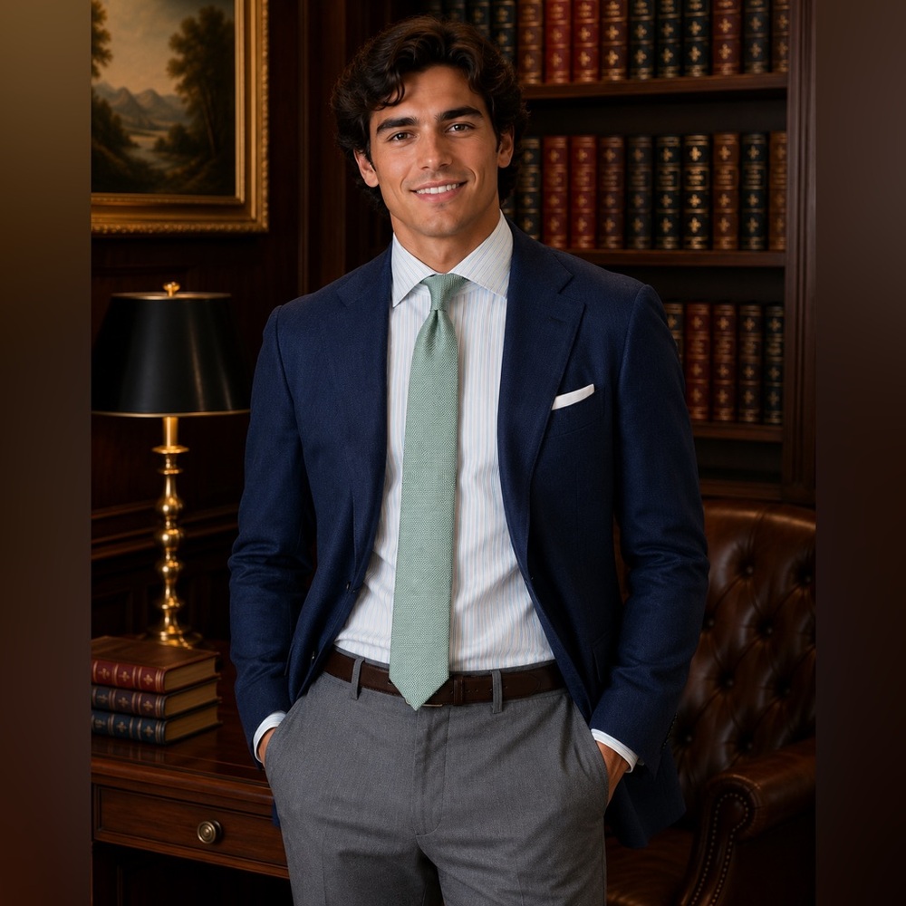 ISAIA Light Perriwinkle & Mint Green Striped Dress Shirt - Picture 3 of 3